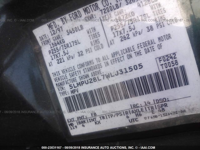 5LMPU28L7WLJ31505 - 1998 LINCOLN NAVIGATOR 绿色 照片 9