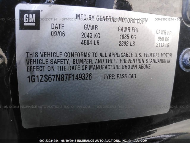 1G1ZS67N87F149326 - 2007 CHEVROLET MALIBU MAXX LS 黑色 照片 9