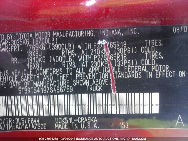 5TBRT54197S456769 - 2007 TOYOTA TUNDRA DOUBLE CAB SR5 Qırmızı foto 9