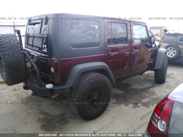 1J4BA3H16AL149995 - 2010 JEEP WRANGLER UNLIMITE SPORT MAROON photo 4