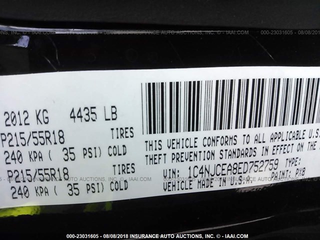 1C4NJCEA8ED752759 - 2014 JEEP COMPASS LATITUDE 黑色 照片 9