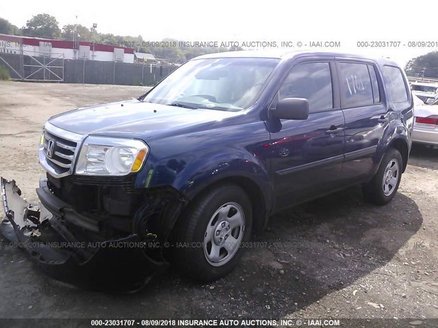 5FNYF4H2XEB050332 - 2014 HONDA PILOT LX BLUE photo 2