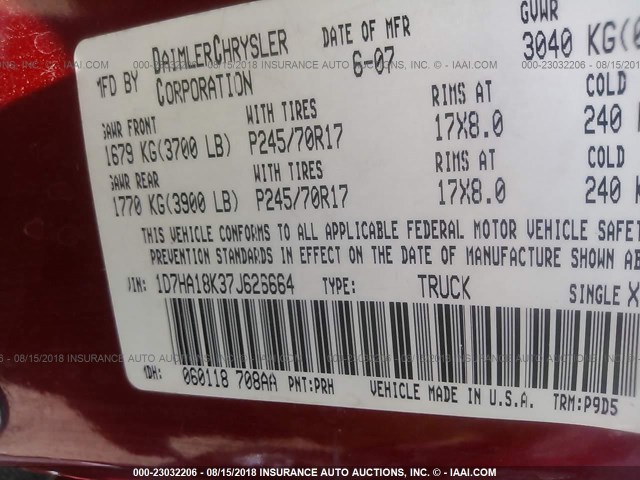 1D7HA18K37J626664 - 2007 DODGE RAM 1500 ST RED photo 9