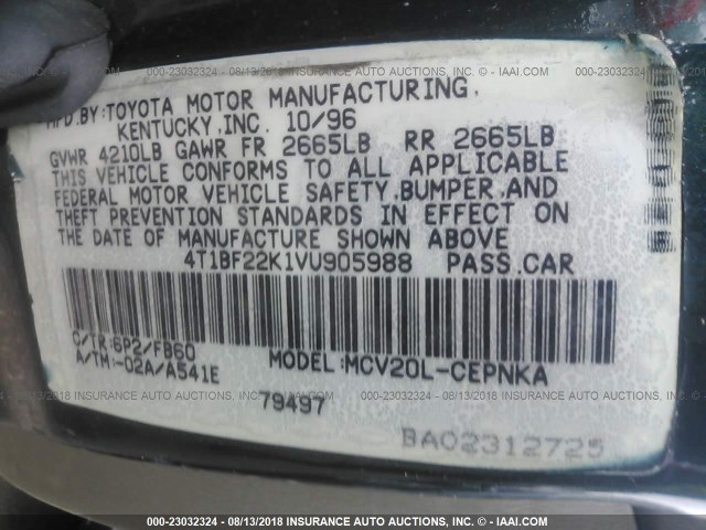 4T1BF22K1VU905988 - 1997 TOYOTA CAMRY CE/LE/XLE 绿色 照片 9