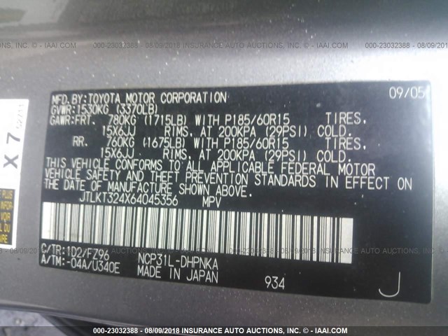 JTLKT324X64045356 - 2006 TOYOTA SCION XB 银色 照片 9