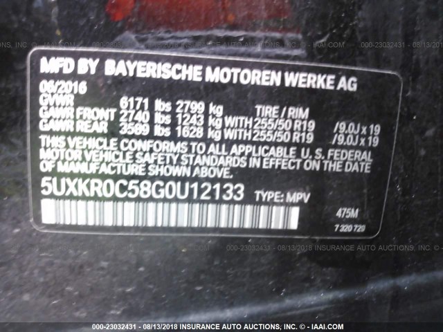 5UXKR0C58G0U12133 - 2016 BMW X5 XDRIVE35I BLACK photo 9