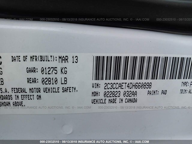 2C3CCAET4DH660898 - 2013 CHRYSLER 300C WHITE photo 9