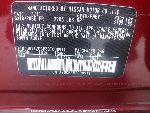 JN1AZ0CP3BT008911 - 2011 NISSAN LEAF SV/SL RED photo 9