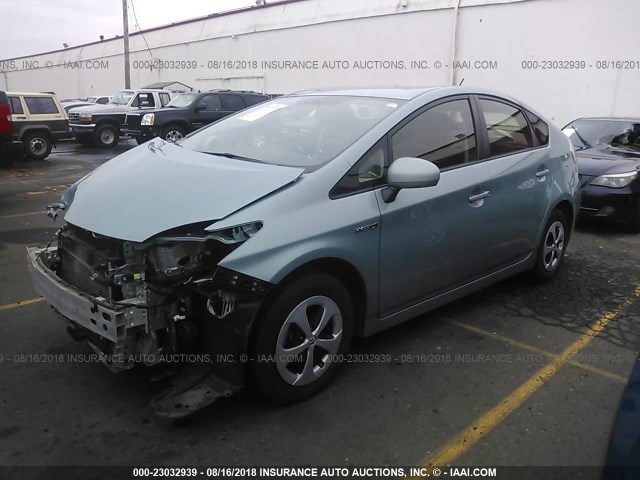 JTDKN3DU2D5699911 - 2013 TOYOTA PRIUS GREEN photo 2