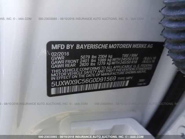 5UXWX9C56G0D91569 - 2016 BMW X3 XDRIVE28I WHITE photo 9