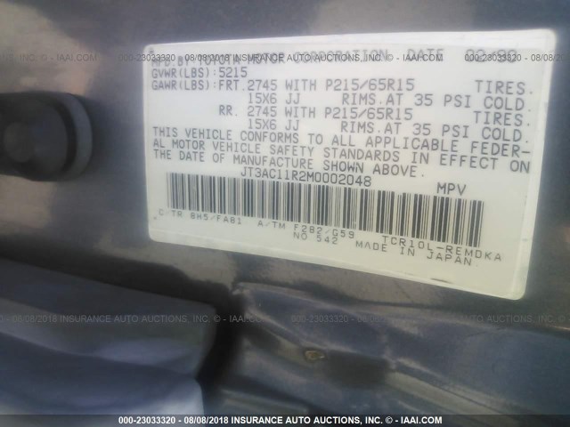 JT3AC11R2M0002048 - 1991 TOYOTA PREVIA DLX BLUE photo 9