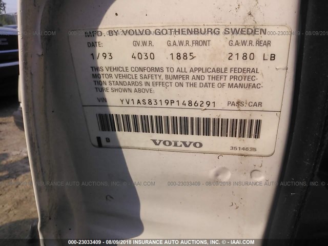 YV1AS8319P1486291 - 1993 VOLVO 240 WHITE photo 9