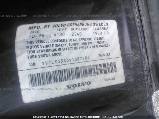 YV1LS5543V1387784 - 1997 VOLVO 850 BLACK photo 9