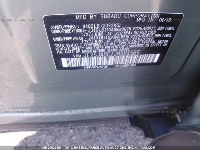 JF2SJABC7JH584565 - 2018 SUBARU FORESTER 2.5I GREEN photo 9