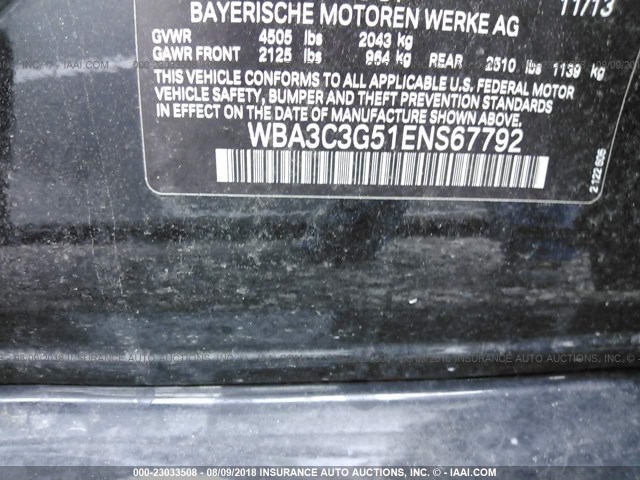 WBA3C3G51ENS67792 - 2014 BMW 320 I/XDRIVE BLACK photo 9