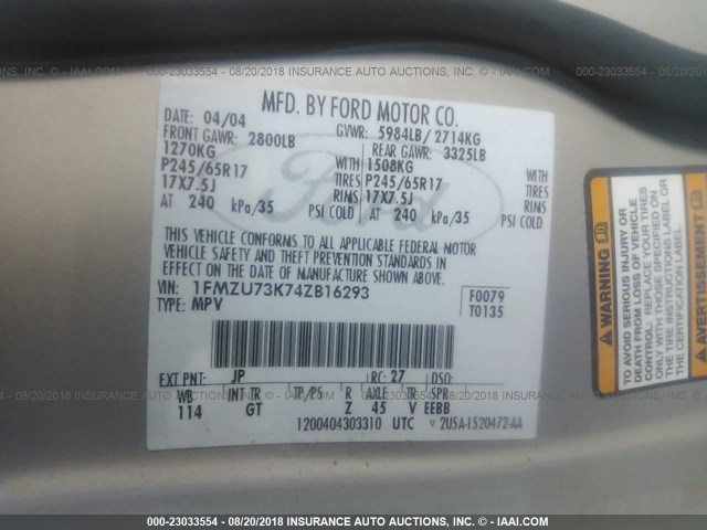 1FMZU73K74ZB16293 - 2004 FORD EXPLORER XLT/XLT SPORT/NBX 银色 照片 9