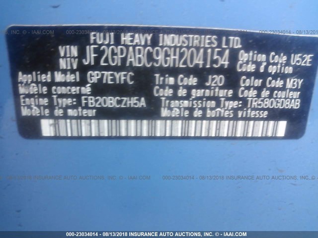 JF2GPABC9GH204154 - 2016 SUBARU CROSSTREK PREMIUM BLUE photo 10