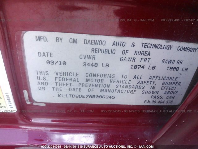 KL1TD6DE7AB096345 - 2010 CHEVROLET AVEO LS/LT 红色 照片 9