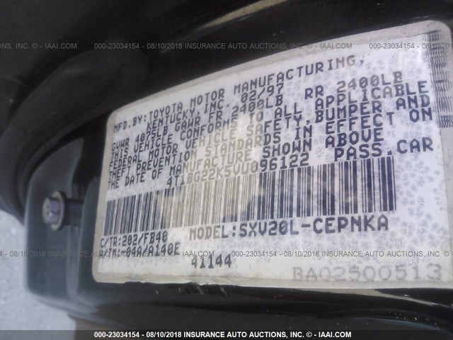 4T1BG22K5VU096122 - 1997 TOYOTA CAMRY CE/LE/XLE 蓝色 照片 9