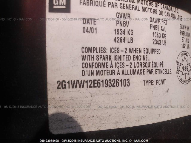 2G1WW12E619326103 - 2001 CHEVROLET MONTE CARLO LS BLACK photo 9