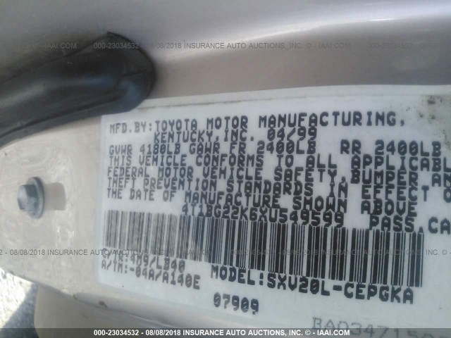 4T1BG22K6XU549599 - 1999 TOYOTA CAMRY CE/LE/XLE 金色 照片 9