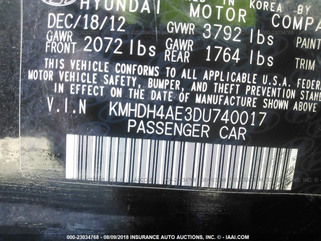 KMHDH4AE3DU740017 - 2013 HYUNDAI ELANTRA GLS/LIMITED BLACK photo 9