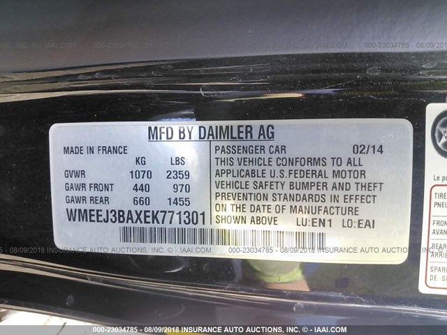 WMEEJ3BAXEK771301 - 2014 SMART FORTWO PURE/PASSION GRAY photo 9