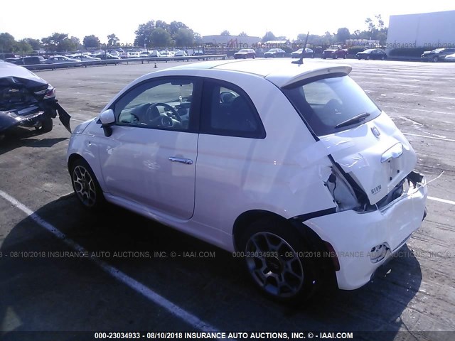 3C3CFFBR2DT572226 - 2013 FIAT 500 SPORT WHITE photo 3