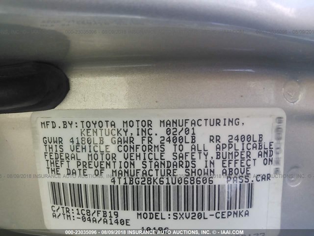 4T1BG28K61U068606 - 2001 TOYOTA CAMRY CE/LE/XLE 银色 照片 9