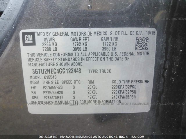 3GTU2NEC4GG122443 - 2016 GMC SIERRA K1500 SLT BLACK photo 9