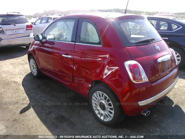 3C3CFFCR0DT752478 - 2013 FIAT 500 LOUNGE RED photo 3