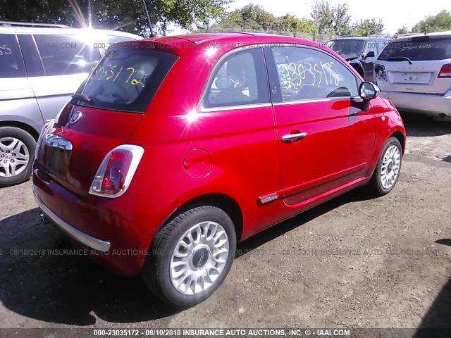 3C3CFFCR0DT752478 - 2013 FIAT 500 LOUNGE RED photo 4