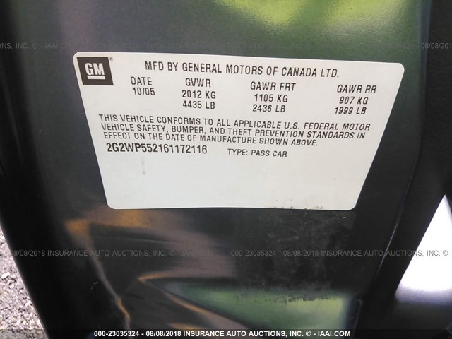 2G2WP552161172116 - 2006 PONTIAC GRAND PRIX Կապույտ լուսանկար 9