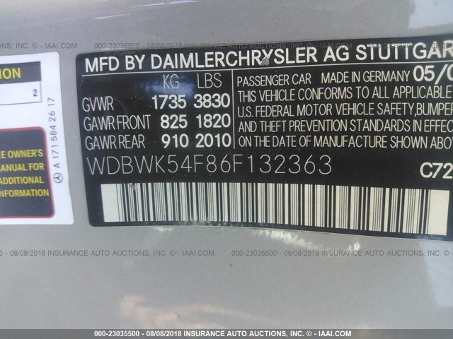 WDBWK54F86F132363 - 2006 MERCEDES-BENZ SLK 280 SILVER photo 9