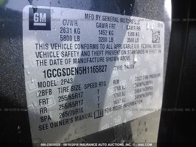 1GCGSDEN5H1165827 - 2017 CHEVROLET COLORADO Z71 GRAY photo 9