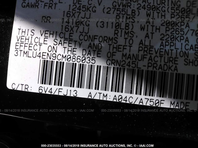 3TMLU4EN9CM086035 - 2012 TOYOTA TACOMA DOUBLE CAB 绿色 照片 9
