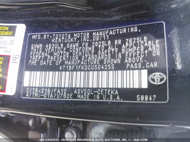 4T1BF1FK0CU504255 - 2012 TOYOTA CAMRY SE/LE/XLE GRAY photo 8