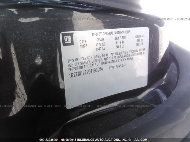 1G2ZM177994190024 - 2009 PONTIAC G6 GXP GRAY photo 9