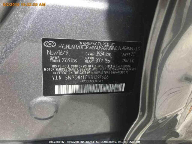 5NPD84LF8JH297668 - 2018 HYUNDAI ELANTRA SEL/VALUE/LIMITED GRAY photo 16