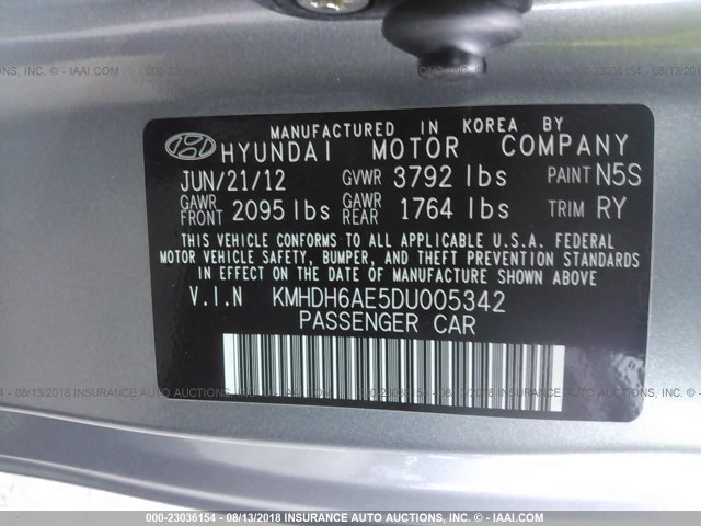 KMHDH6AE5DU005342 - 2013 HYUNDAI ELANTRA COUPE GS/SE GRAY photo 9