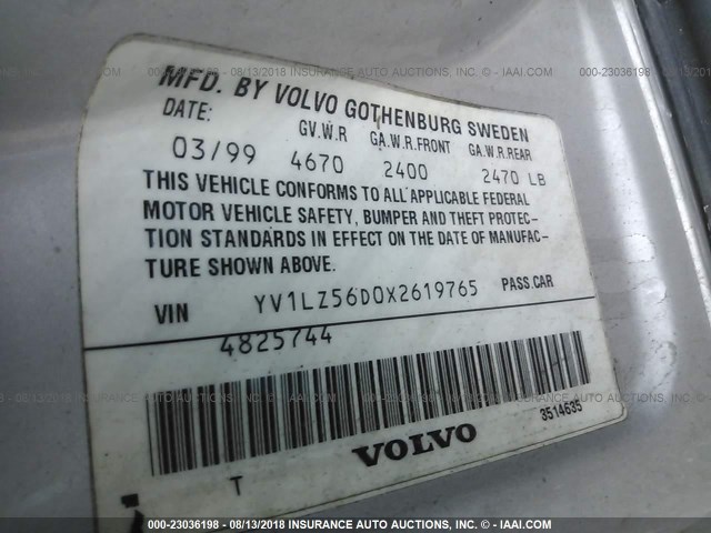 YV1LZ56D0X2619765 - 1999 VOLVO V70 XC SILVER photo 9