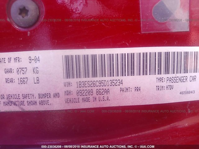 1B3ES26C95D135234 - 2005 DODGE NEON SE RED photo 9