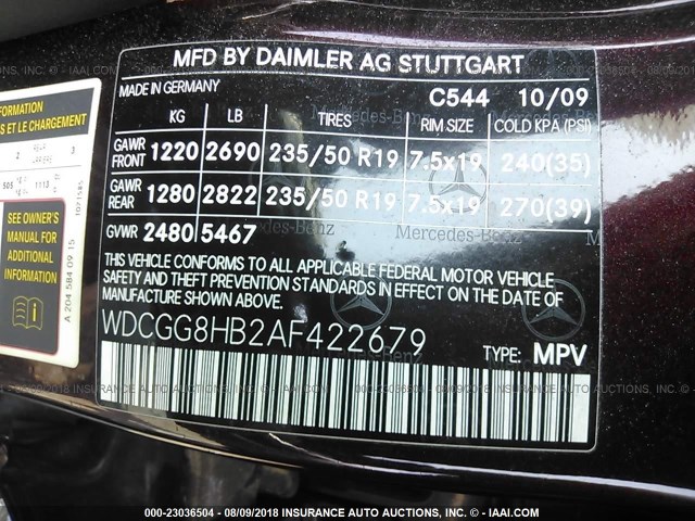 WDCGG8HB2AF422679 - 2010 MERCEDES-BENZ GLK 350 4MATIC MAROON photo 9