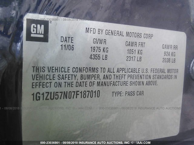 1G1ZU57N07F187010 - 2007 CHEVROLET MALIBU LTZ 海军蓝 照片 9