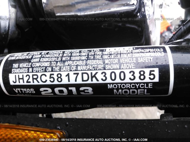 JH2RC5817DK300385 - 2013 HONDA VT750 S BLACK photo 10