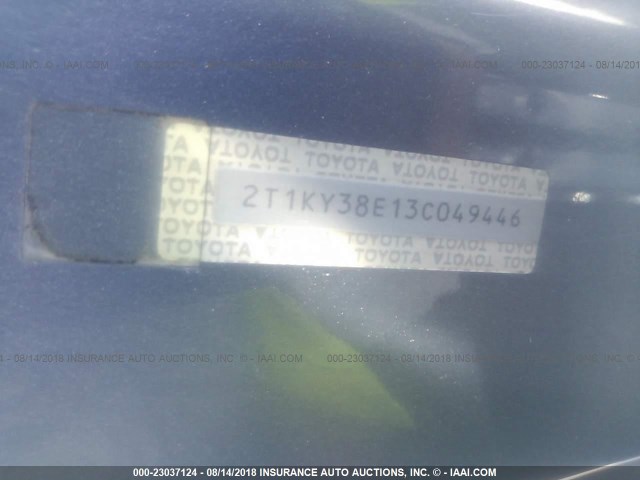 2T1KY38E13C049446 - 2003 TOYOTA COROLLA MATRIX XRS BLUE photo 9