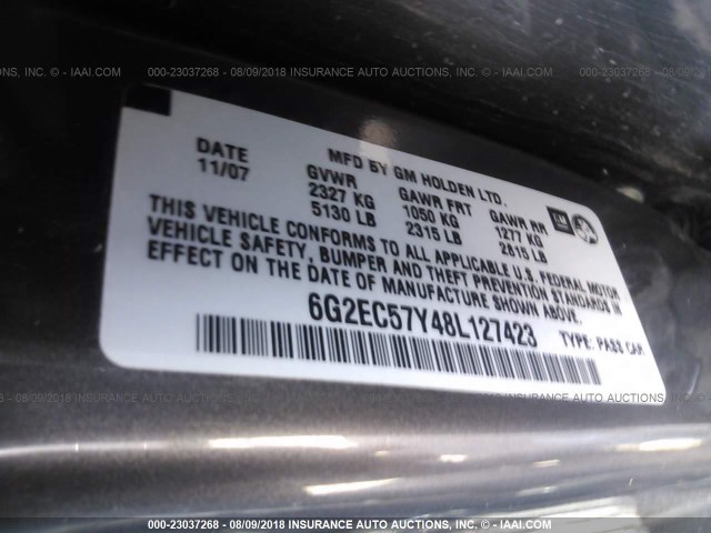 6G2EC57Y48L127423 - 2008 PONTIAC G8 GT GRAY photo 9