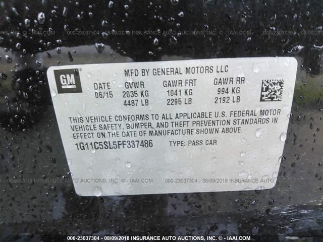 1G11C5SL5FF337486 - 2015 CHEVROLET MALIBU 1LT შავი ფოტო 9