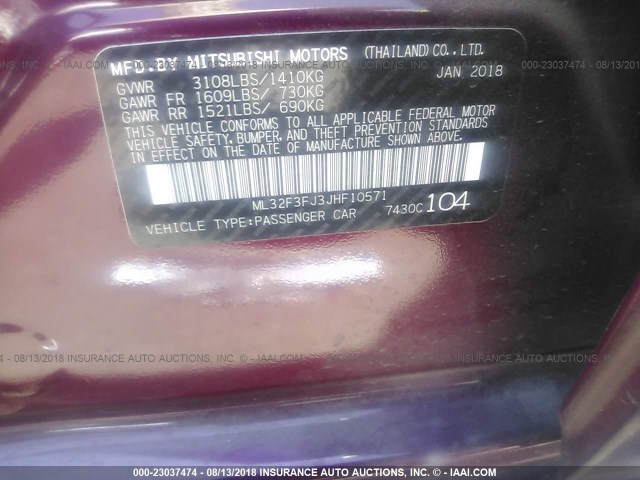 ML32F3FJ3JHF10571 - 2018 MITSUBISHI MIRAGE G4 ES Бордовый фото 9