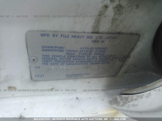 JF1SF65661H733038 - 2001 SUBARU FORESTER S 白色 照片 9